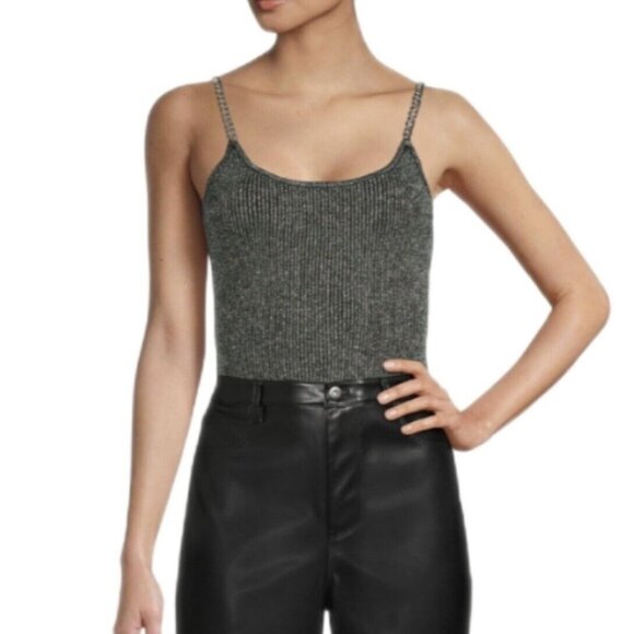 Chain Strap Tank Top Sweater Women XXXL 21 Black Silver Metallic Sleeveless - Picture 2 of 8